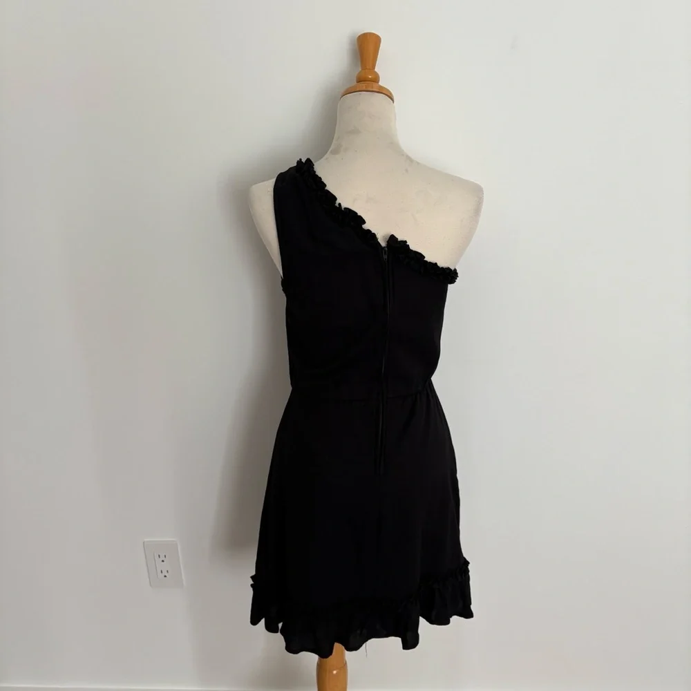 Trixxi Womens Dress Small Black Ruffles One Shoulder Midi Length Minimalist - Picture 3 of 10